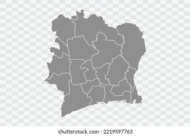 Mapa de Costa de Marfil Color gris en Png de fondo blanco