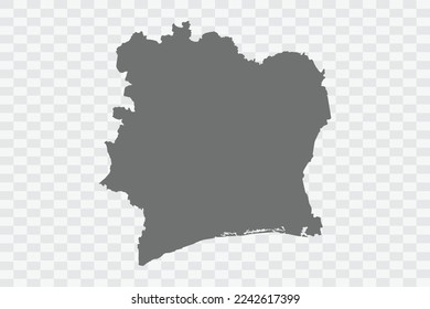 Ivory Coast Map grey Color on White no demarcation line Background  Png