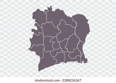 Mapa de Costa de Marfil Color gris en archivos de calidad de fondo blanco Png