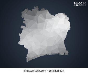 Mapa de Costa de Marfil: mosaico de triángulo rojo polígono gris con fondo oscuro. vector de degradado de estilo.
