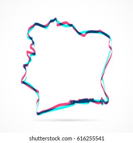Ivory Coast Map hand drawn with blue and pink highlighters, isolated on a blank background.
Vector illustration, easy to edit, manipulate, resize or colorize.