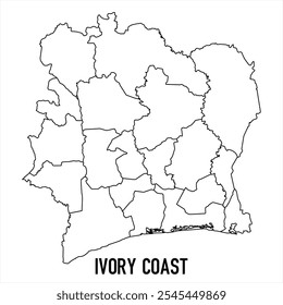 ivory coast map icon isolated on white background. Outline map. Simple line icon. Vector illustration