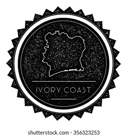 Ivory Coast Map Label with Retro Vintage Styled Design. Hipster grungy insignia vector illustration