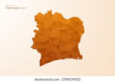 Mapa de Costa de Marfil - Ilustración vectorial de polígono de bajo poliéster en tono naranja, estilo geométrico limpio, aislado sobre fondo blanco.