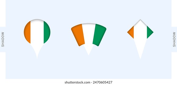 Ivory Coast Map Markers Set. Perfect for projects related to Ivory Coast, travel, geography, and international representation. Vector collection.