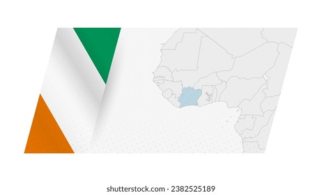 Mapa de Costa de Marfil en estilo moderno con bandera de Costa de Marfil en el lado izquierdo. Ilustración vectorial de un mapa.