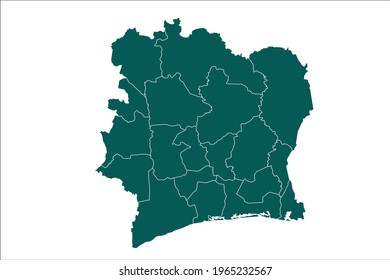 Ivory Coast map Olive green Color on White Backgound