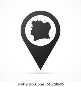 Ivory Coast Map on location pin. Map pointer isolated on a white background.
Conceptual vector illustration.
