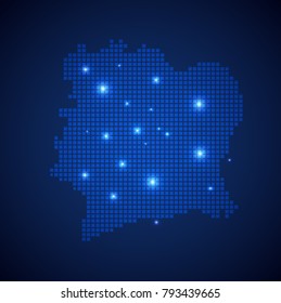 Ivory Coast map page symbol for your web site design Ivory Coast map logo, app, UI. Wire frame 3D mesh polygonal network line, design sphere, dot and structure. Ivory Coast map.vector illustration.