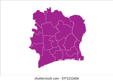 Ivory Coast Map pink Color on White Backgound