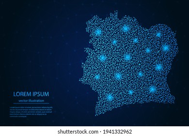 Mapa de Costa de Marfil desde estrellas azules y brillantes en un fondo oscuro. Vector eps 10.