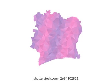 Mapa da Costa do Marfim - Ilustração vetorial em estilo polígono em gradiente rosa e roxo, baixo projeto geométrico poly, isolado no fundo branco para infográficos e educação.