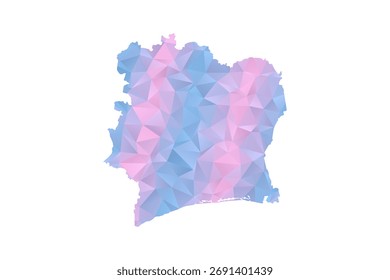 Karte der Elfenbeinküste - Vektorgrafik im Polygonstil in Pastellblau und rosafarbenem Farbverlauf, geometrisches Design mit niedrigem Poly, einzeln auf weißem Hintergrund für Infografiken und Bildung.