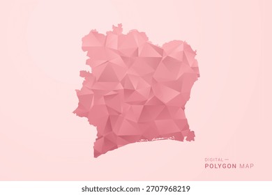 Mapa de Costa de Marfil - Ilustración vectorial de estilo polígono en tema de San Valentín rosa suave, diseño geométrico de bajo poliéster, aislado sobre fondo pastel.