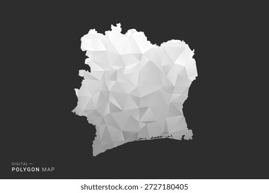 Mapa de Costa de Marfil - Ilustración vectorial de estilo polígono en diseño geométrico de bajo poli negro, gris y blanco, silueta mínima, aislado para infografía.