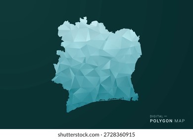 Mapa de Costa de Marfil - Ilustración vectorial de estilo polígono en diseño geométrico de bajo poli verde y azul, silueta mínima limpia para infografía.