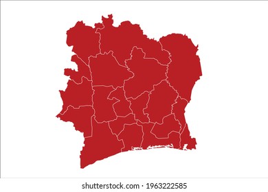 Ivory Coast Map Red Color on White Backgound