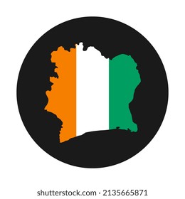 Ivory Coast map silhouette with flag on black background