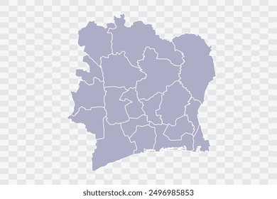 Ivory Coast Map silver Color on White Background quality files Png