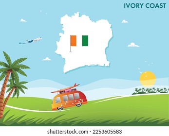 Ivory coast map with travel and tourism theme vector illustration design