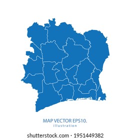 mapa de costa marfil vector EPS10 color azul. sobre fondo blanco.