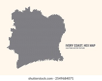 Costa Do Marfim Mapa Vetor Hexagonal Meio-Tom Padrão Isolar No Fundo Luz. Textura hexadecimal sob a forma de mapa da Costa do Marfim. Mapa do Contorno Militar Tecnológico Moderno para Projetos de Design ou Negócios