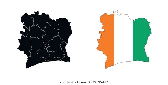 Ivory Coast Map vector icon. Map of Ivory Coast in Flag colors.