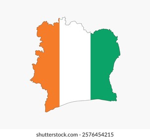 Ivory Coast Map vector icon. Map of Ivory Coast in Flag colors.