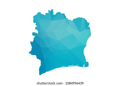 Ivory Coast map vector illustration in polygonal style,Low poly design on white background