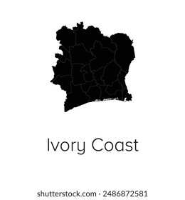 Ivory Coast Map Vector Illustration - Silhouette, Outline, Ivory Coast Travel and Tourism Map