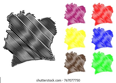 Ivory Coast map vector illustration, scribble sketch Republic of CÃ´te d'Ivoire