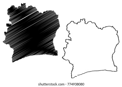 Ivory Coast map vector illustration, scribble sketch Republic of CÃ´te d'Ivoire