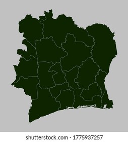 Ivory Coast map vector, isolated Green color on gray background
