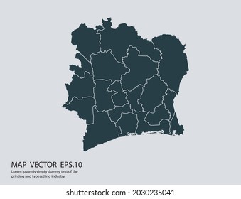 Ivory Coast map vector, isolated on gray background