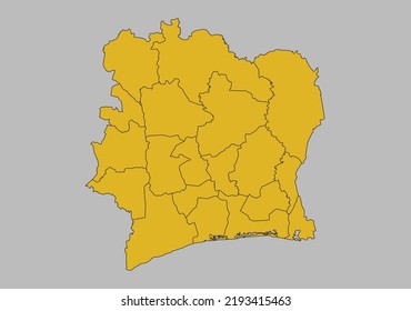 Ivory Coast map vector, Isolated on gray background