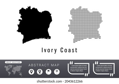 Ivory Coast map vector set halftone dots black.