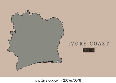 Ivory Coast Map - World Map International vector template with old classic style and gray color on map isolated on brown background - Vector illustration eps 10 