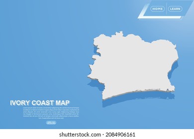 Ivory Coast Map - World map International vector template with isometric style including shadow, white color on blue background for design, website, infographic - Vector illustration eps 10