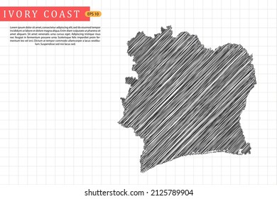 Ivory Coast Map - World Map International vector template with black outline graphic sketch and old school style isolated on white grid background - Vector illustration eps 10