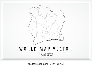 Ivory Coast Map - World Map International vector template with High detailed thin black line and outline graphic sketch style isolated on white background - Vector illustration eps 10