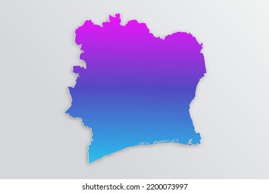 Ivory Coast Map - World map International vector template with 3D, paper style including shadow and Gradient blue, purple color on grey background for design, infographic - Vector illustration eps 10