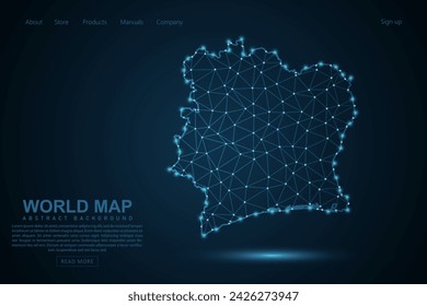 Ivory Coast Map - World Map mash line and point scales on blue technology background. Wire Frame 3D mesh polygonal network line, design sphere, dot and structure - Vector illustration eps 10