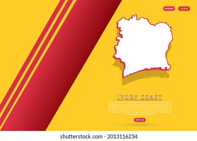 Ivory Coast Map - World map vector template with isometric style including shadow, white and red color on yellow background for website, infographic, banner - Vector illustration eps 10
