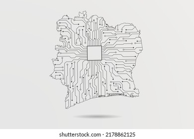 Ivory Coast Map - World map vector template with Abstract futuristic circuit board Illustration or High-tech technology mash line and point scales on white background - Vector illustration ep 10