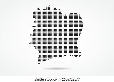 Carte de Côte d'Ivoire - Modèle vectoriel de carte du monde avec pixel Noir, grille, grunge, style mi-ton isolé sur fond blanc pour l'éducation, infographie, design, bannière - illustration Vectorielle eps10