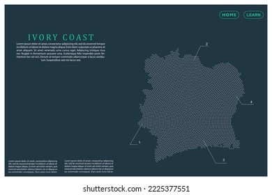 Ivory Coast Map - World map vector template with Grey dots, grid, grunge, halftone style isolated on green background for education, infographic, design, website, banner - Vector illustration eps 10