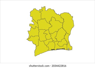 Ivory Coast map yellow Color on Backgound