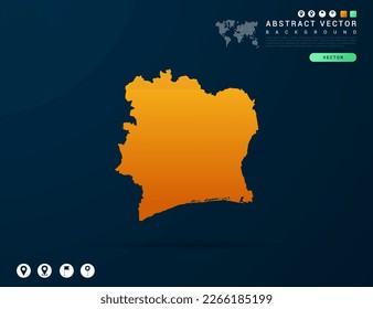 Ivory Coast map of Yellow and orange gradient on dark background vector.