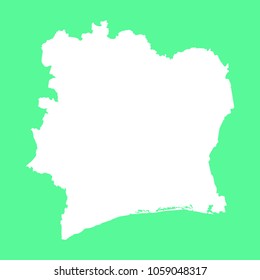 Ivory Coast map-White map on green background. Each city and border has separately. Vector illustration eps 10.