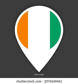 Côte d'Ivoire Marker Symbol auf dunkelgrauem Hintergrund. Côte d'Ivoire-Pin-Symbol einzeln auf kaum dunklem Hintergrund.
